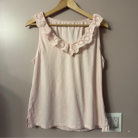 Talbots Eyelet Ruffle Collar Sleeveless Top Pink Women Size XL - Picture 1 of 7